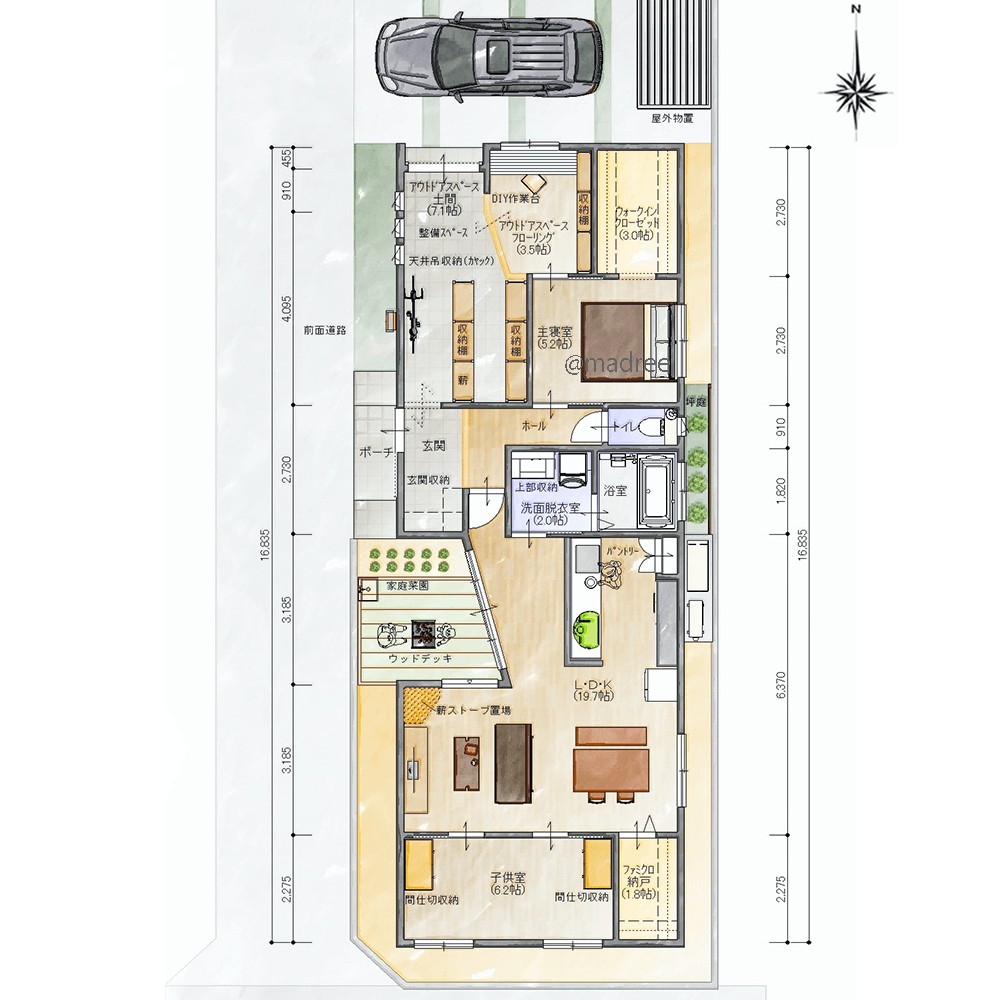 自転車乗り入れOK、ギア収納からメンテナンスまで趣味を満喫する整備スペースのある平屋