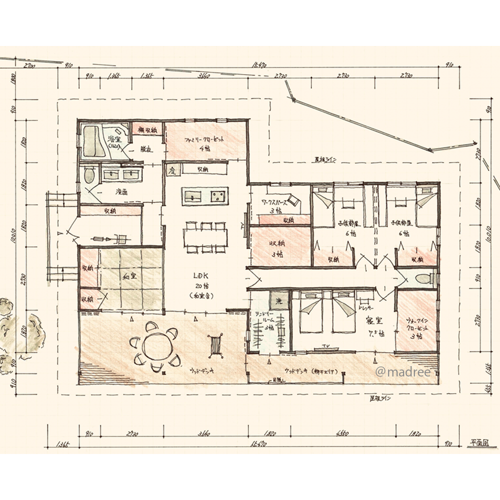 オンオフを意識した間仕切りで、それぞれが快適に家時間過ごせる平屋