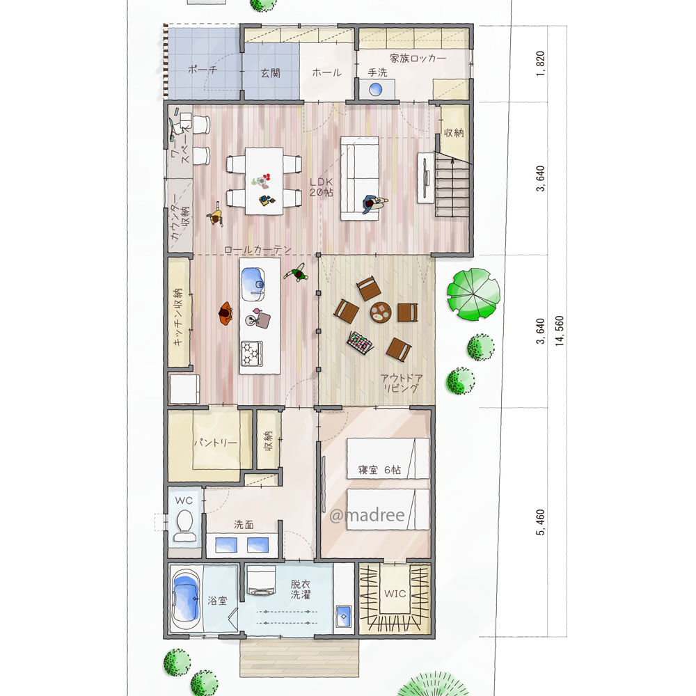 冬も陽だまりリビングで暖かい、プライバシーと開放感を両立した中庭囲む家
