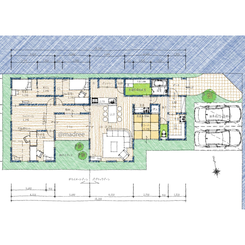 プライベート確保したゾーニングで、いつでも来客を迎えられる平屋