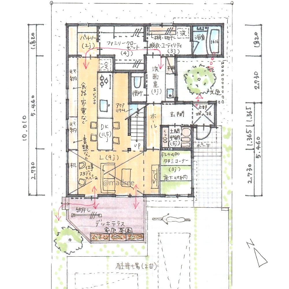 北側窓と光庭から安定した光取り込む、視線気にせず開放的に過ごせる家