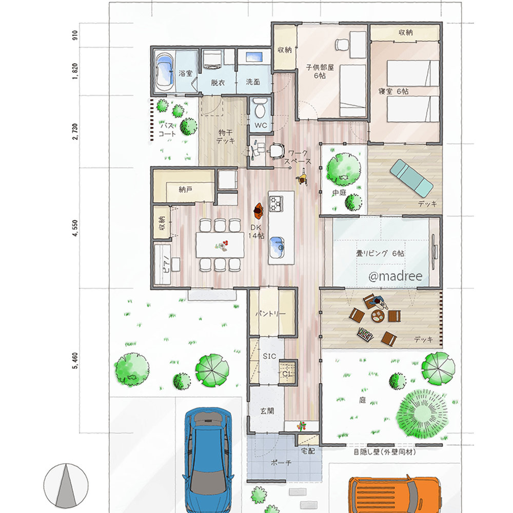 庭と繋がる用途別デッキで、自然と調和したプライベート時間過ごす平屋