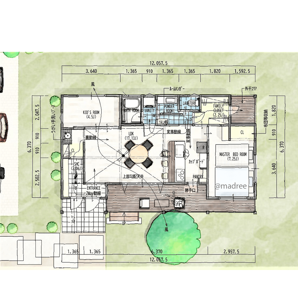 夏の暑さを快適に乗り切る、爽やかな風がLDKを通り抜ける平屋