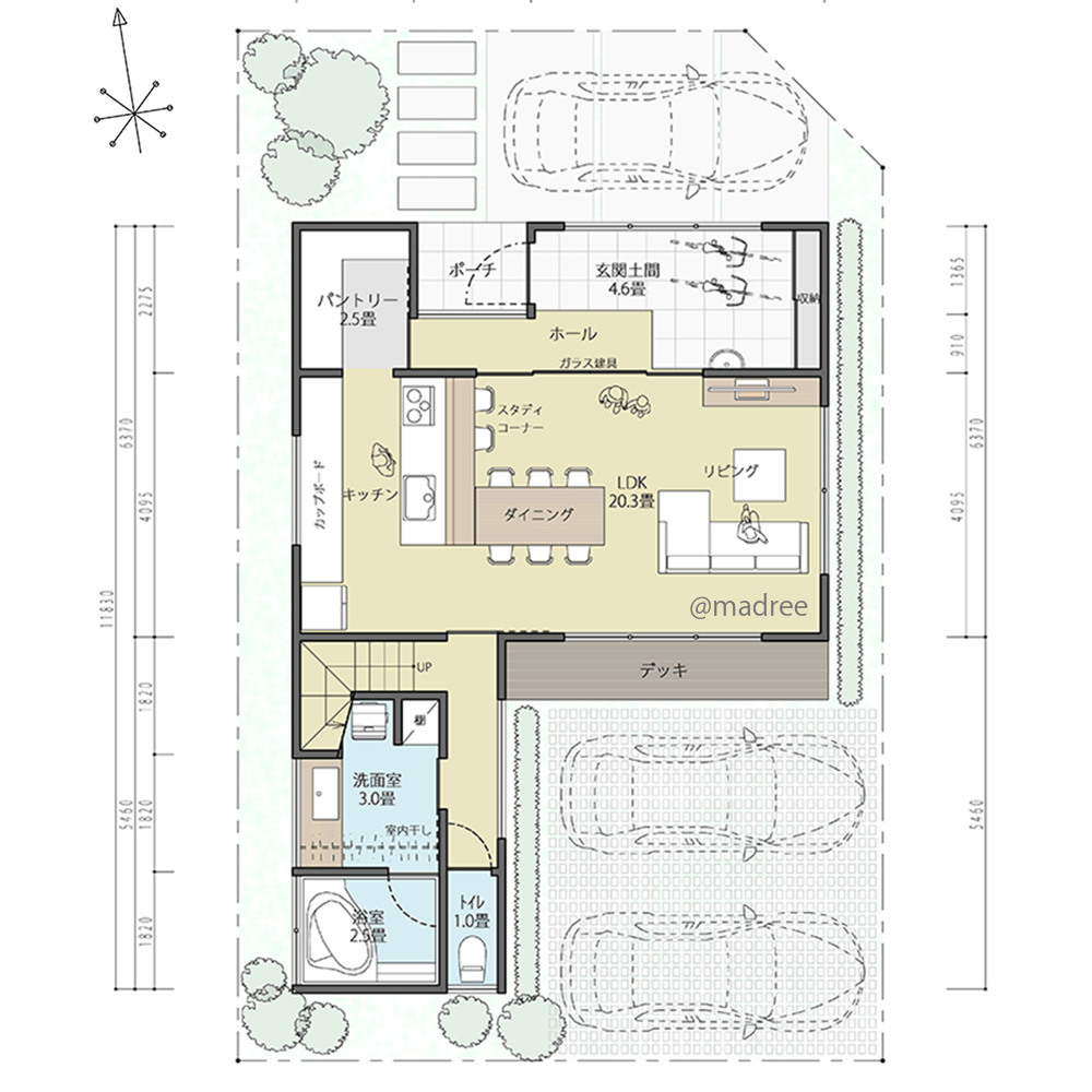陽だまりリビングに自然と集まる、土間での趣味時間も家族感じる家