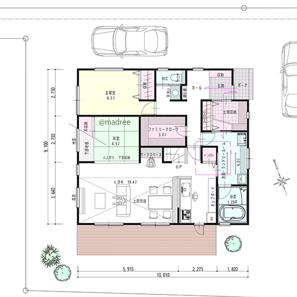 大きな吹抜で親子つながる、ペットと快適に暮らす平屋のような家