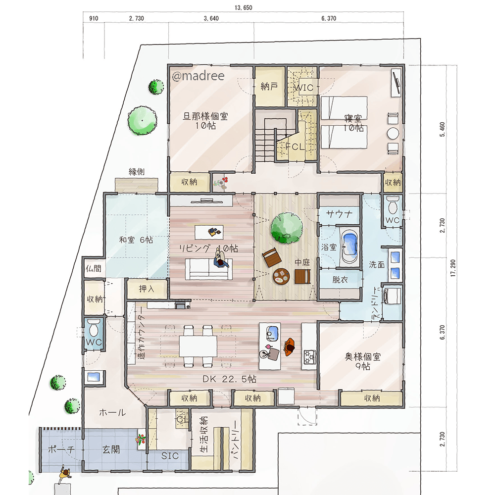 プライベート充実する採光中庭で、気持ち穏やかに老後生活を過ごす家
