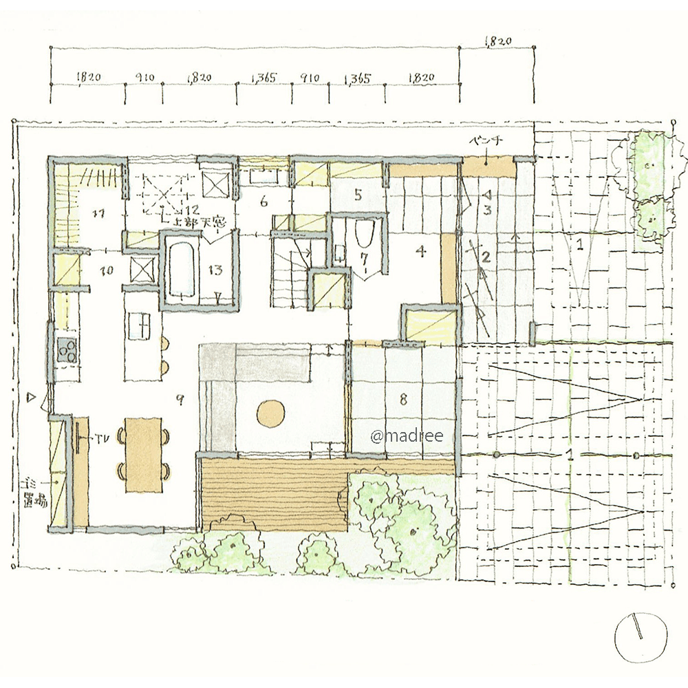 北側のランドリールームは天窓で解決、一階で生活完結の植栽豊かな家