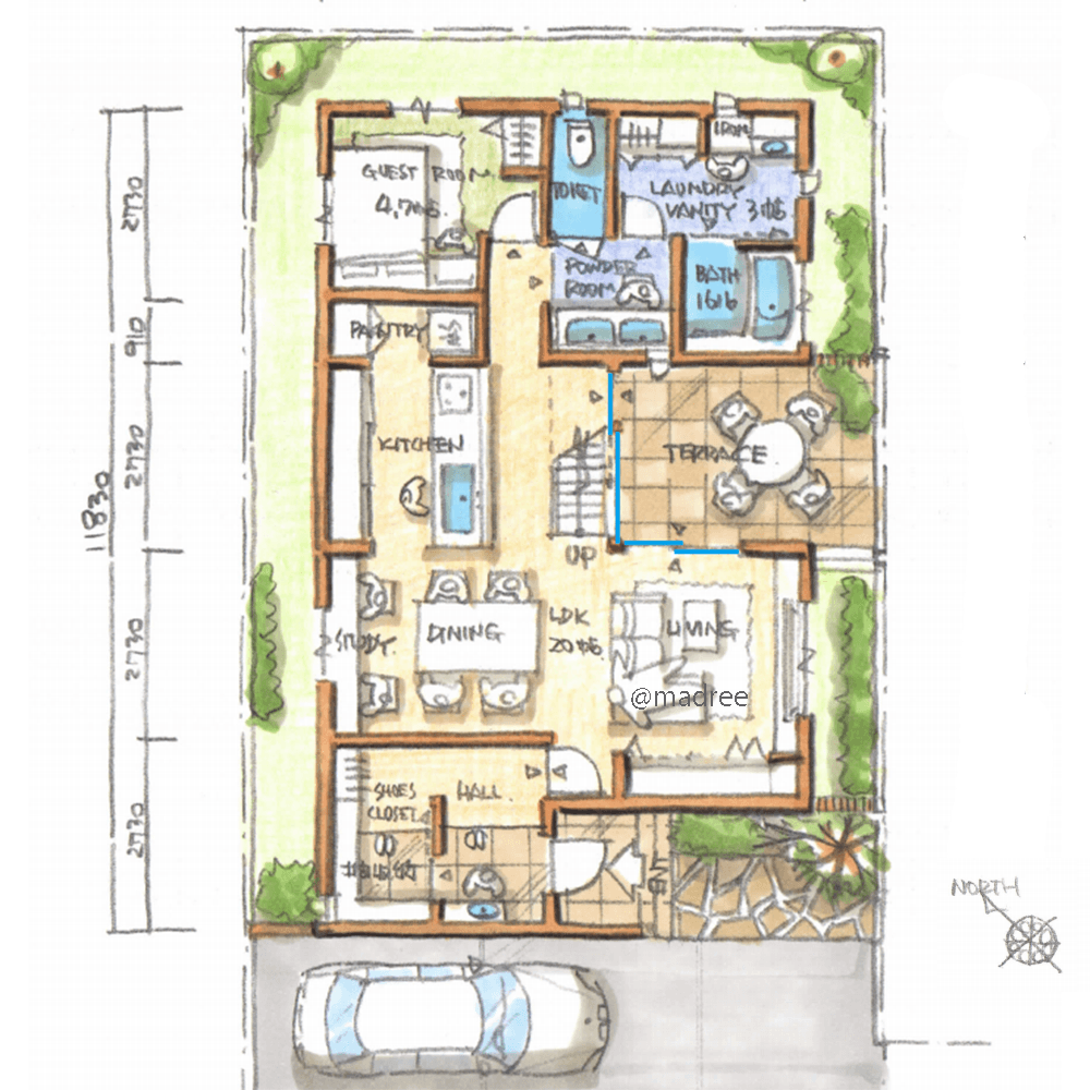 ガラス壁で生まれる屋外との一体感、LDKと繋がるプライベートテラスのある家