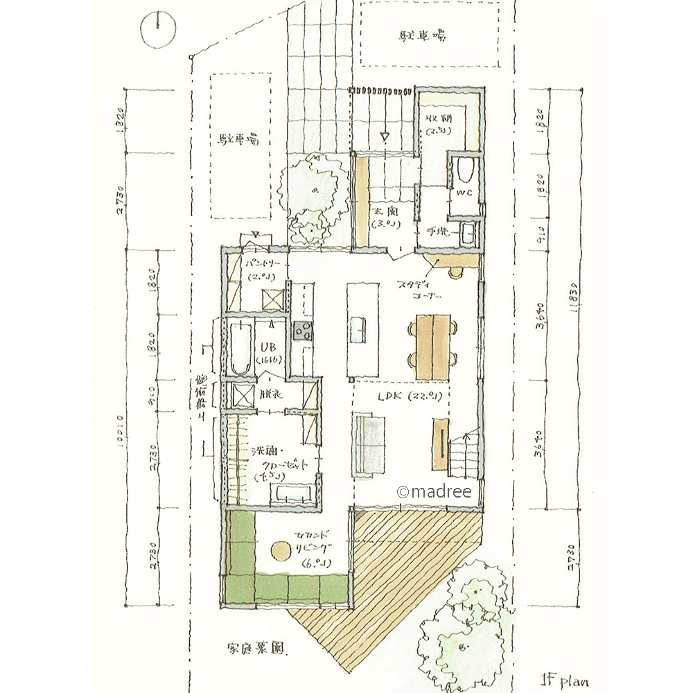 入った瞬間に心地良い雰囲気、光と緑取り込む玄関で自然感じる家