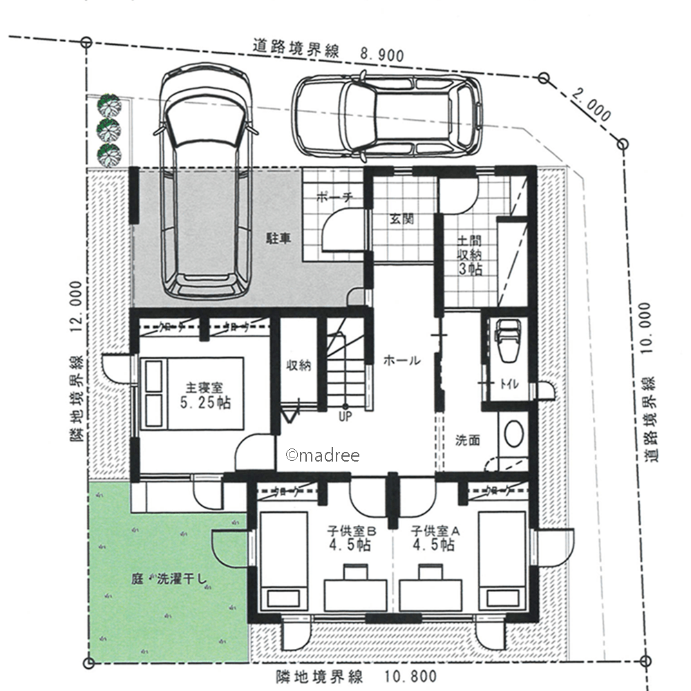 オープンキッチンよりフロア全体を見渡す、家族をいつも感じる2階リビングの家