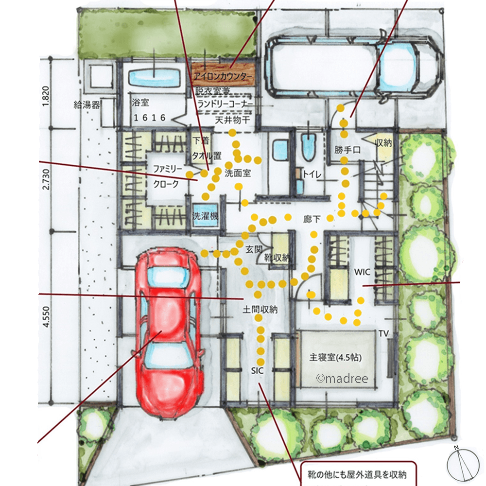 リビングまわりの収納ですっきり整う、プライバシー重視の明るい2階リビングの家