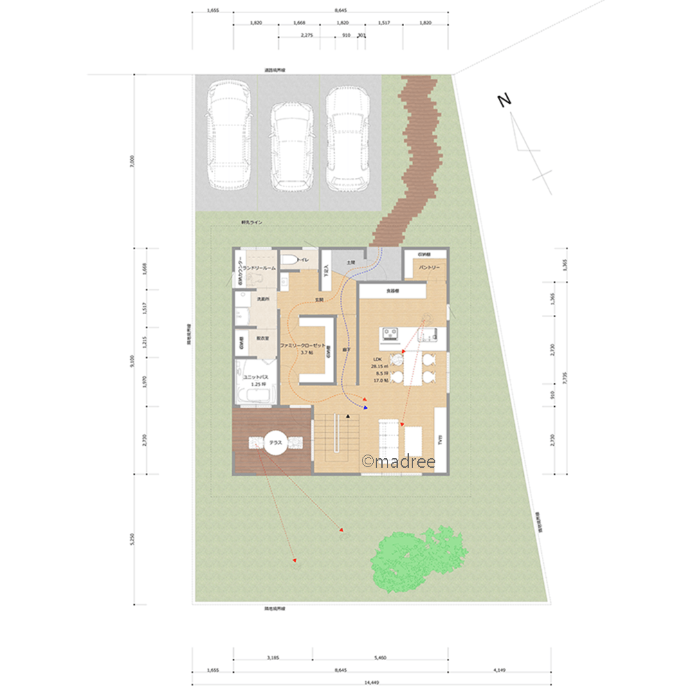 ファミクロ中心動線で家事＆生活が捗る、吹抜越しに家族感じる在宅ワーカーの家
