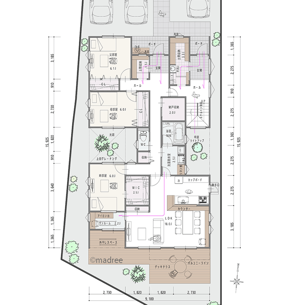 気楽に行き来できる良い距離感、明るい日差しと海風を感じられる二世帯住宅