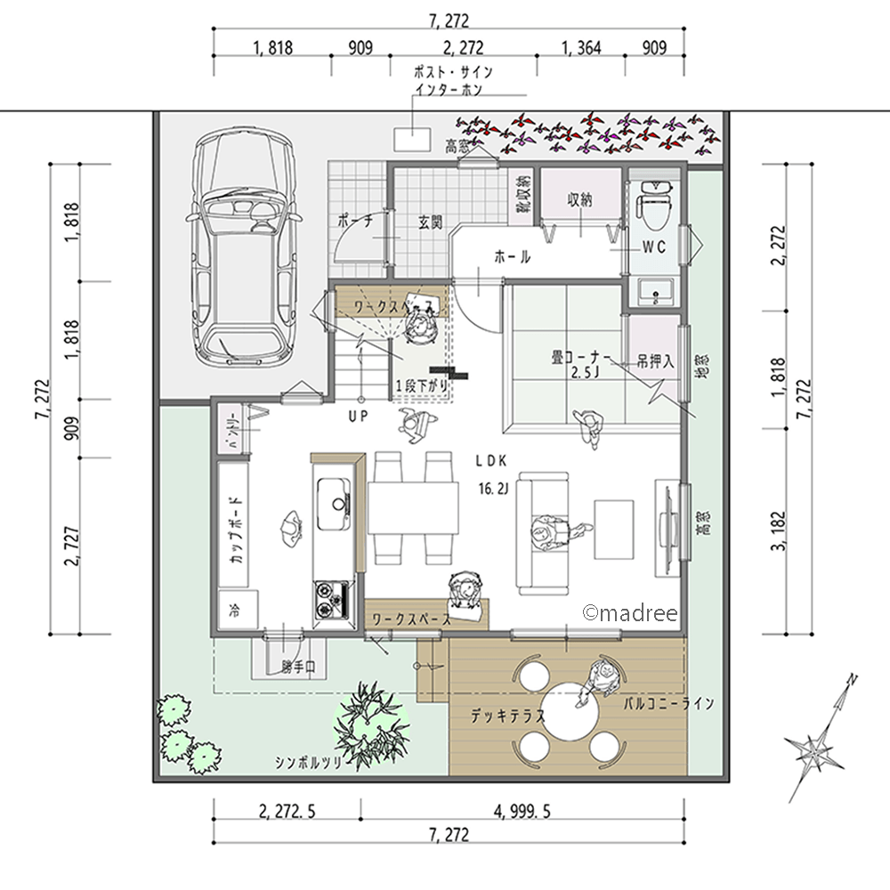 家族団らんのリビング重視、2階にまとめた快適洗濯動線の家