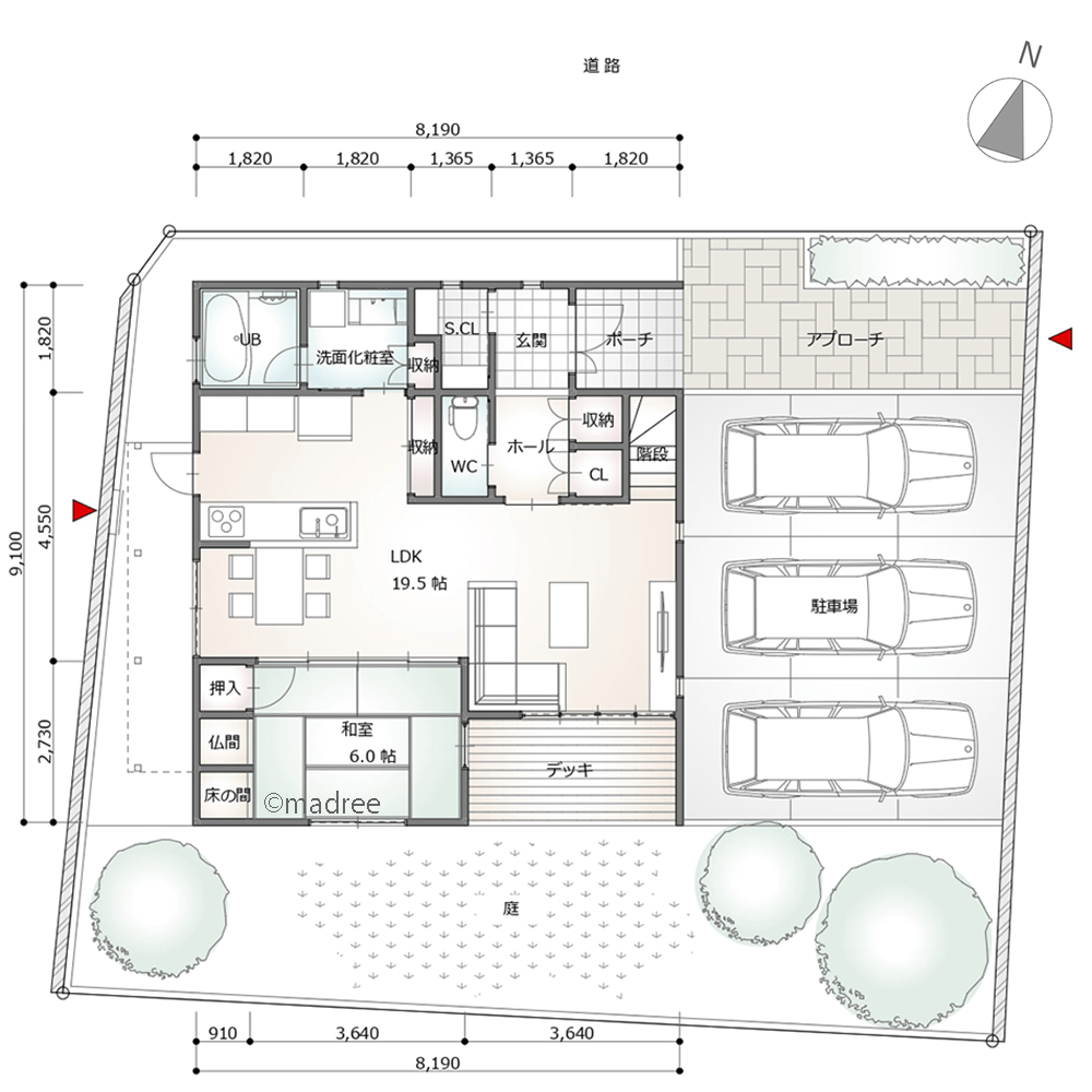 南向きのインナーデッキでアウトドア楽しむ、視界が開けたおおらかな家