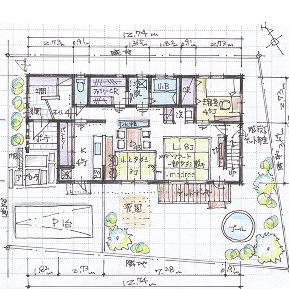 買い物後の荷運びは勝手口から、家族だけの裏動線で家事時間を短縮できる家