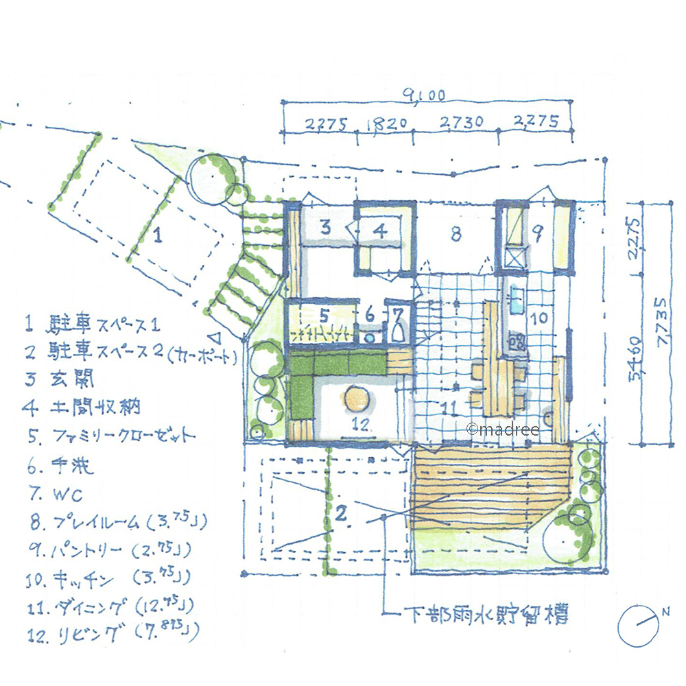 キッチン周囲の充実収納、広々した作業スペースで夫婦一緒に料理楽しむ家