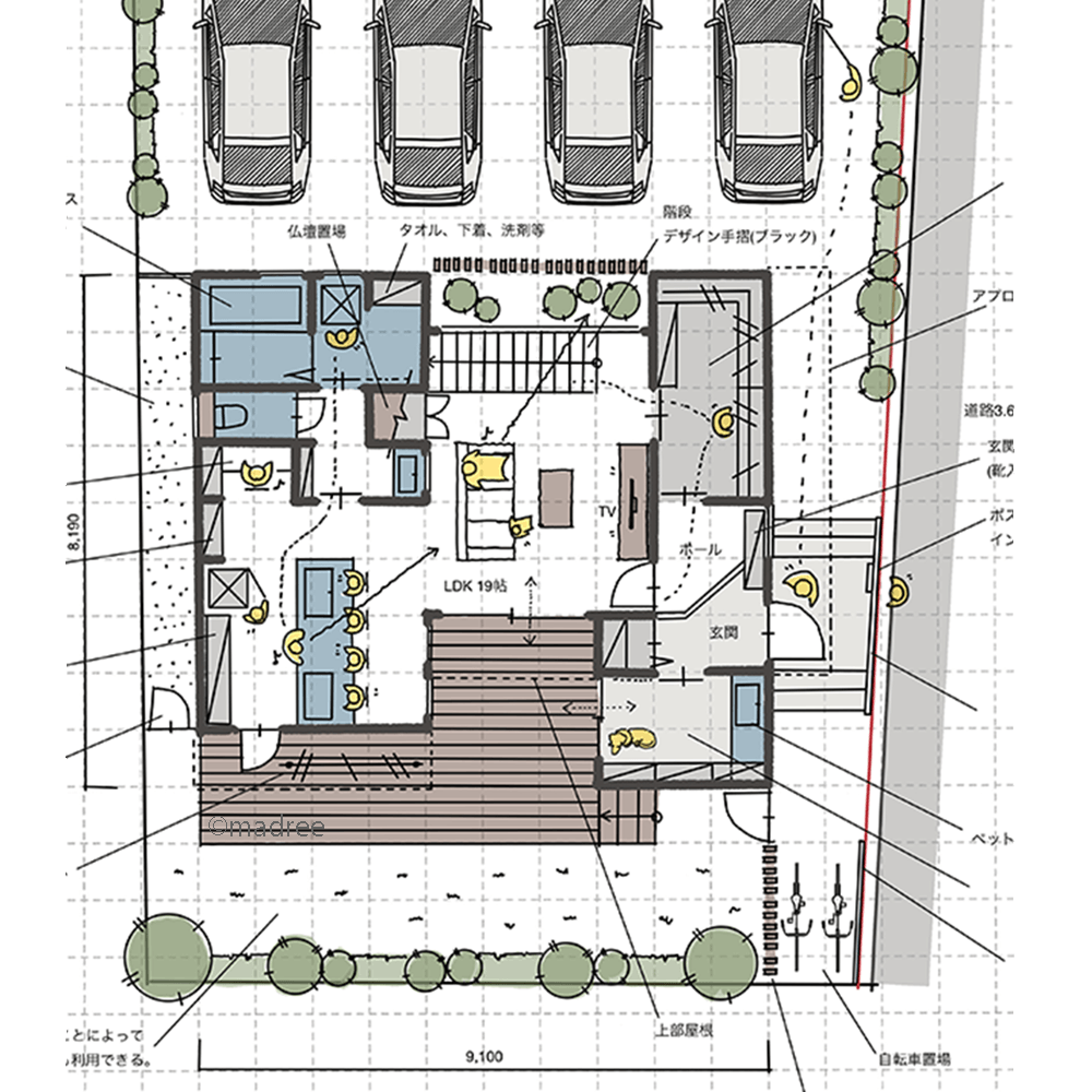 シャンプー後はデッキで日向ぼっこ、庭にすぐ出られる愛犬に優しい二世帯住宅
