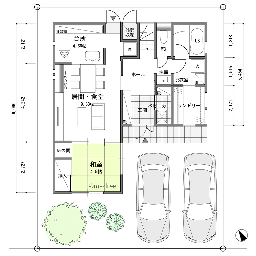 充実ランドリーでサクサク洗濯仕事、ムダ廊下を省いたコンパクト生活動線の家