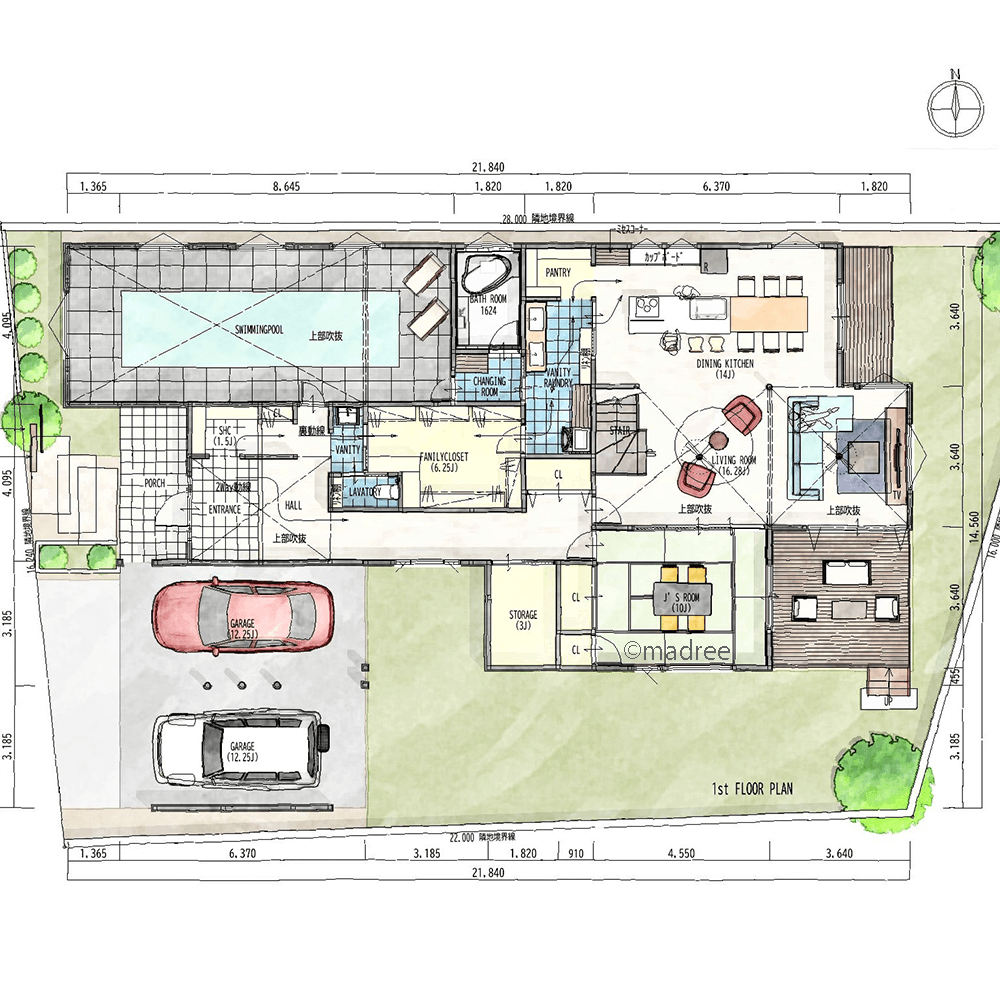 季節も視線も気にしない、24時間気兼ねなく楽しむ室内プールのある家