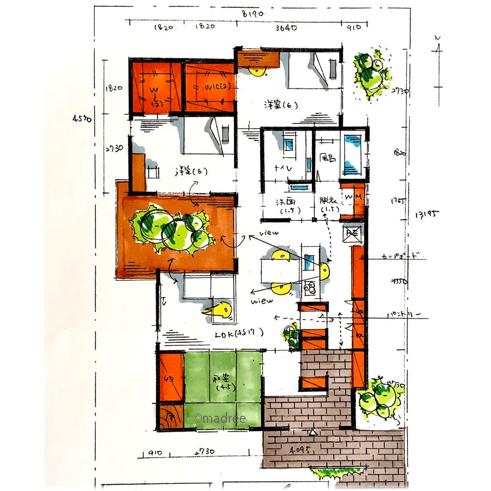 リフォームを視野に広さを確保、水廻りを集約したコンパクト家事動線の平屋
