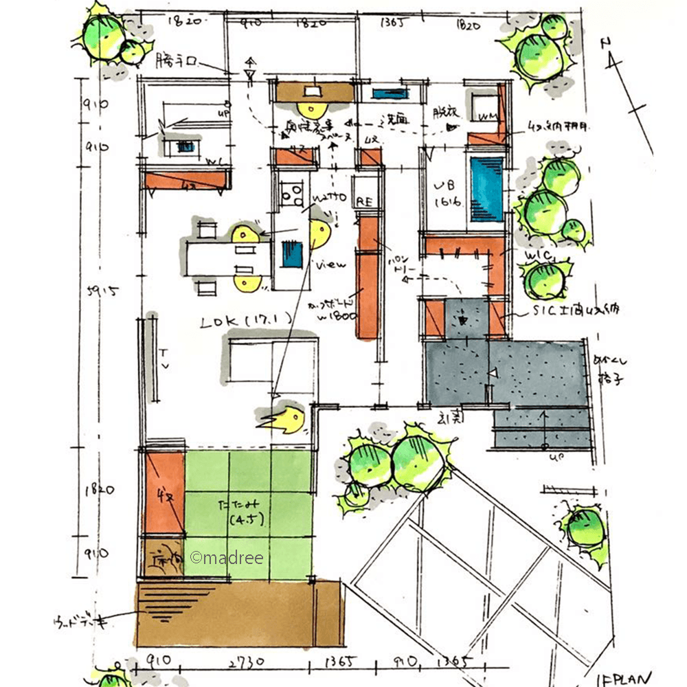 LDKから視線が届かない裏動線、自分のペースで効率良く家事のできる家