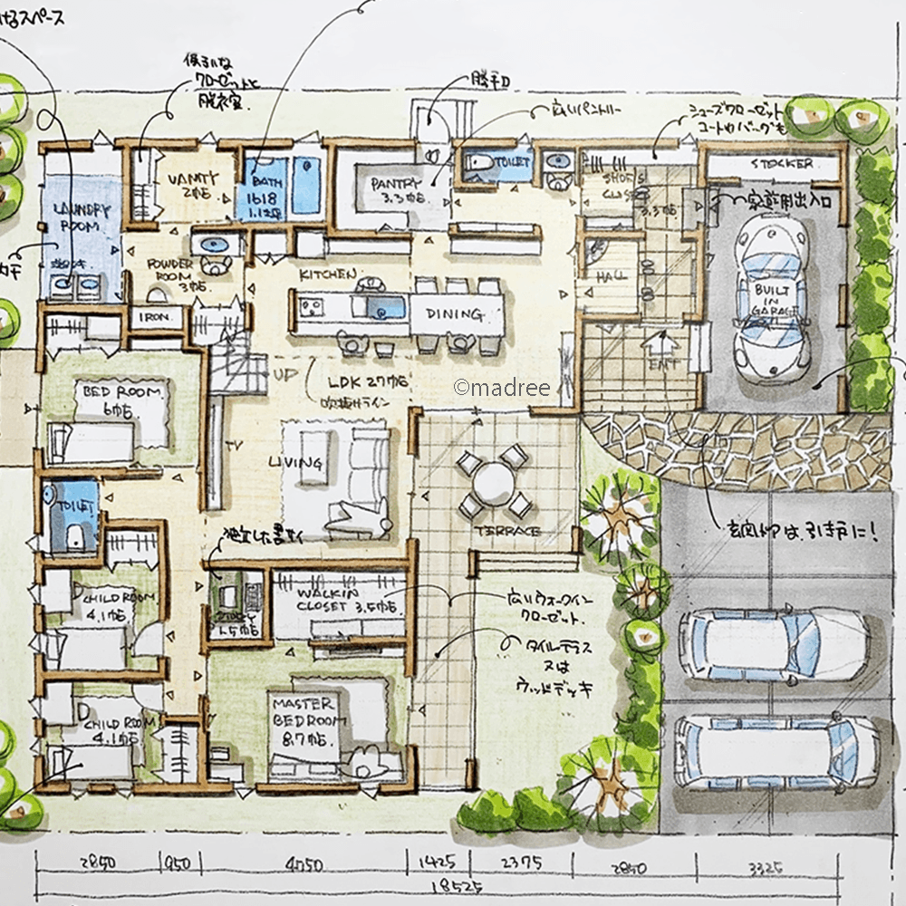 自然光がたっぷり入るリビングに家族集う、多収納で生活感をまるっと隠せる平屋