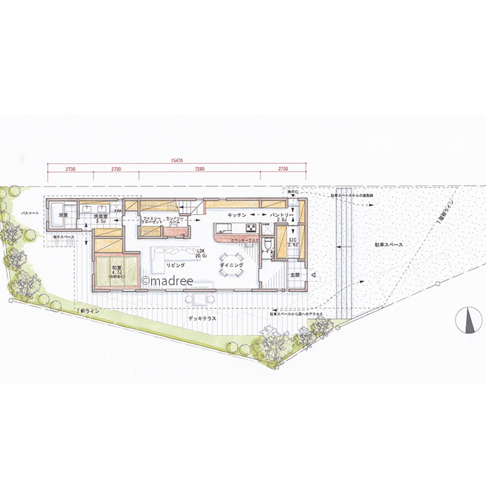 収納を充実させた回遊できる家事動線、一体感が心地良い庭と眺望を楽しむ家