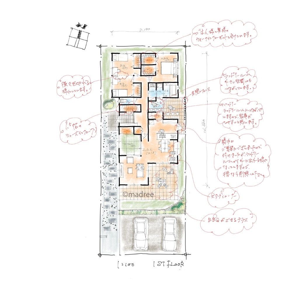 玄関のプライバシーを配慮し、使い勝手良い生活動線の平屋
