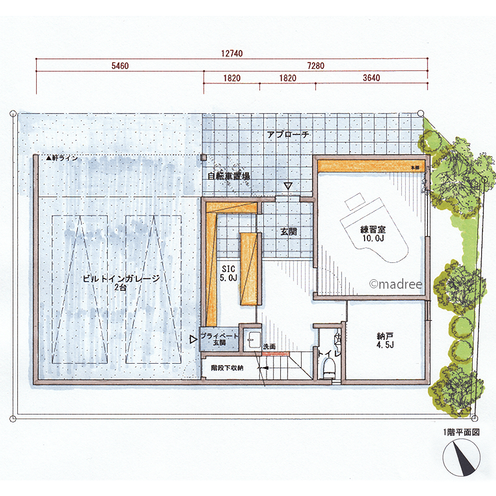 効率的な回遊動線で家事が充実、吹抜とテラスからの光で明るい2階LDKの家