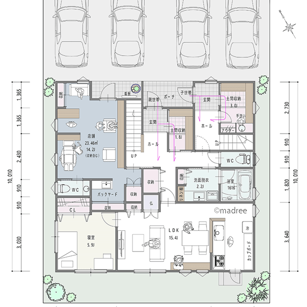 お互い暮らしを尊重しながら助け合える、店舗を併設した完全分離の多世帯で住む家