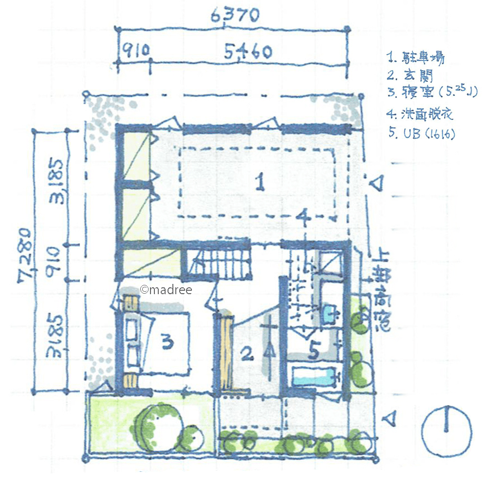 階段を中心とした廊下節約の空間活用、吹抜と高窓から光の届く狭小地でも明るい家