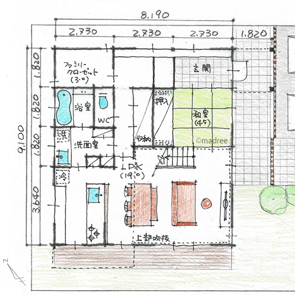 視線の抜けるおしゃれなリビングで気持ちも明るく、適材適所の収納で楽にキレイが保てる家