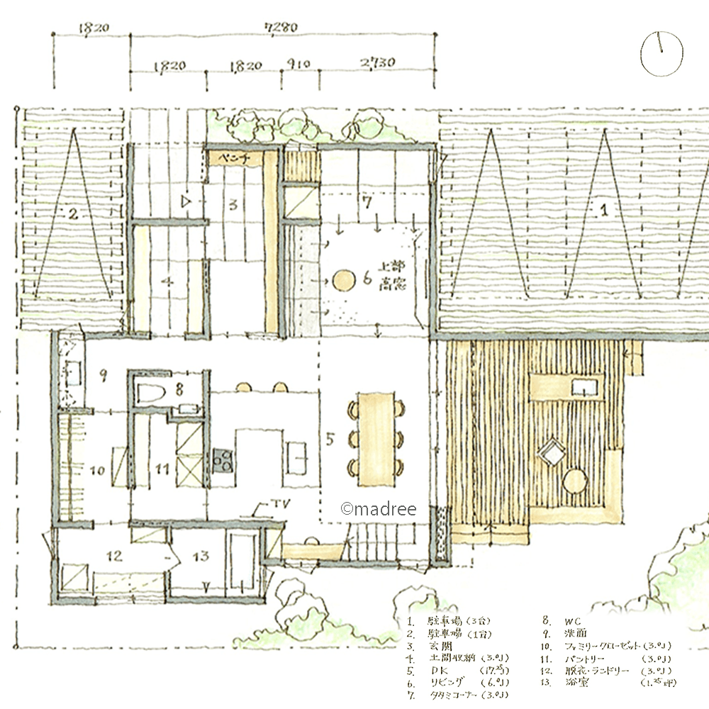 自然光の届くリラックス空間、家族みんなが通る2階廊下をホームライブラリーにした家