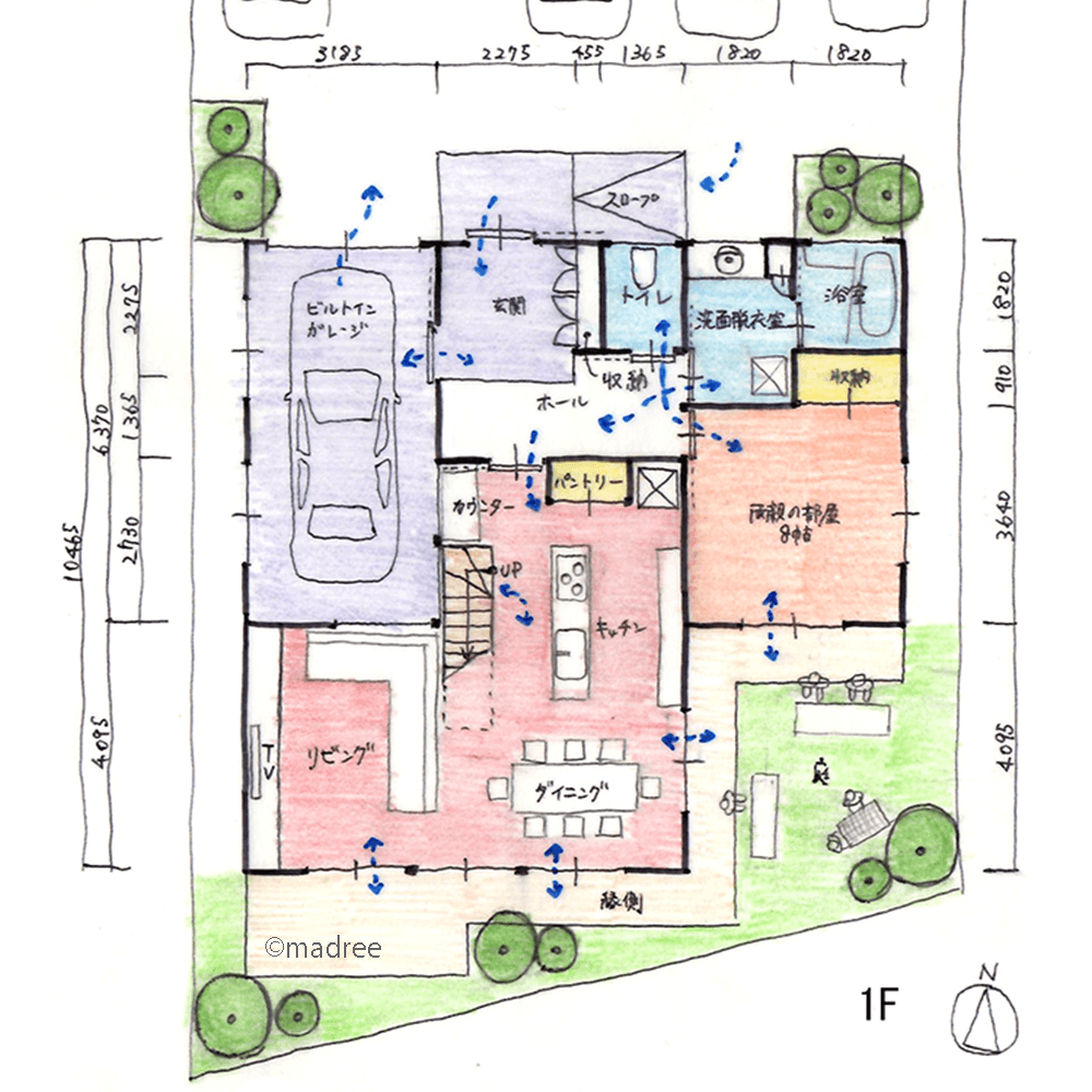 家族が思い思いの時間を伸びやかに過ごす、縁側に囲まれた緑豊かな多世帯で住む家