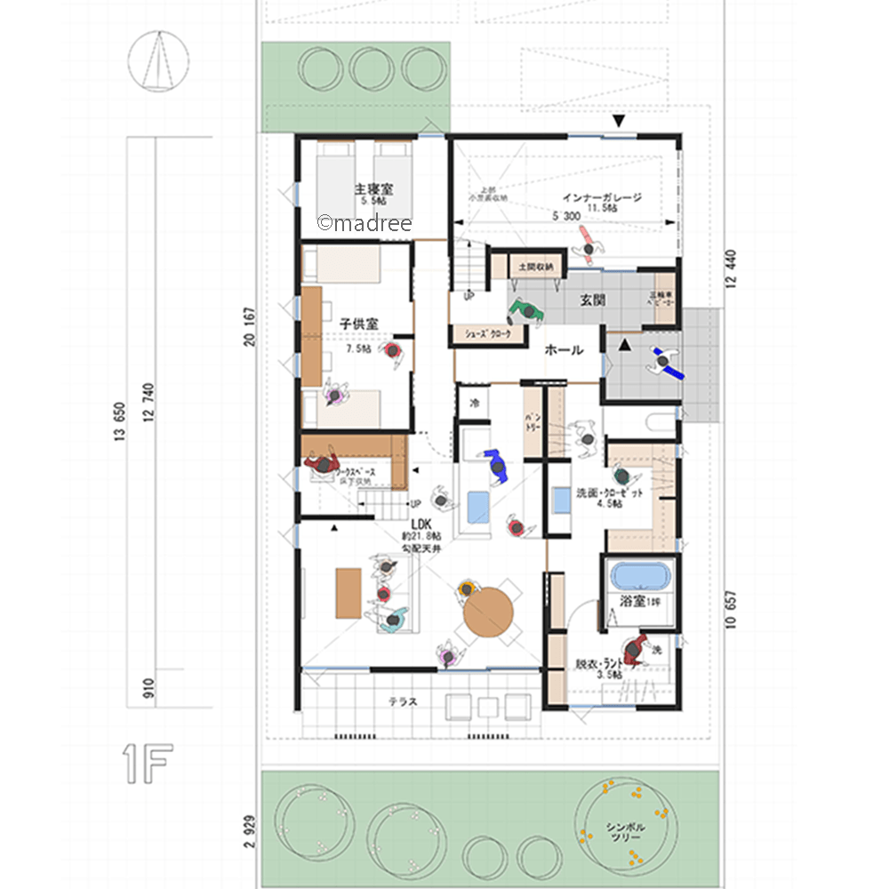 帰宅動線でキレイさっぱりしてリビングへ、目的別レイアウトで作業効率が良い平屋