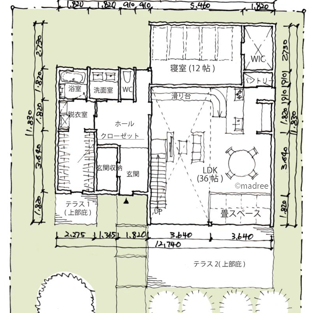 さくっと片付く家事動線と収納で、テラス越しに外界を取り込むのびやかな家