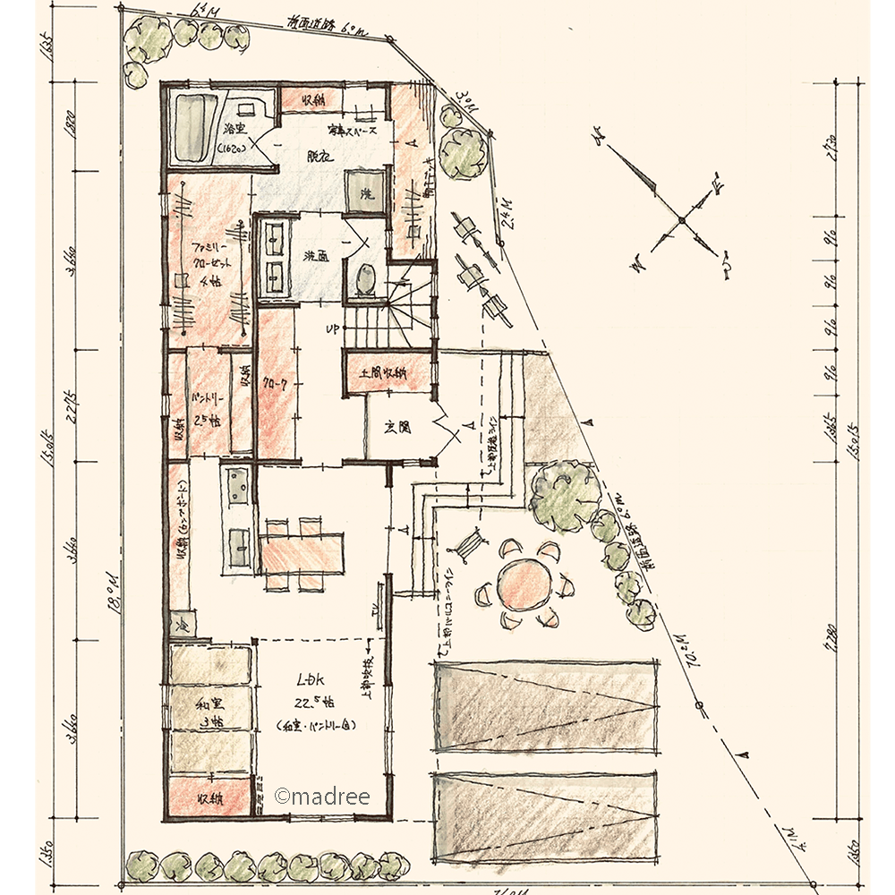 家事を楽しむコンパクトな生活動線、登る朝陽を横長な建物全体で感じられる家