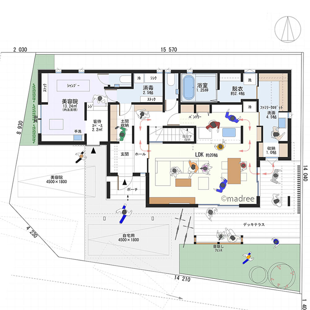 3WAYの通り土間でプライバシーを守る、家族がのびのび過ごせる美容室併設の家