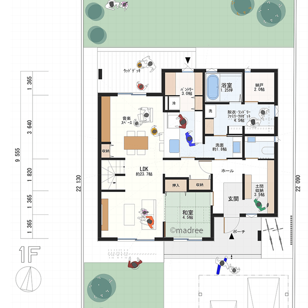 庭を眺めながら趣味の音楽嗜む、適材適所の収納ですっきり整う家