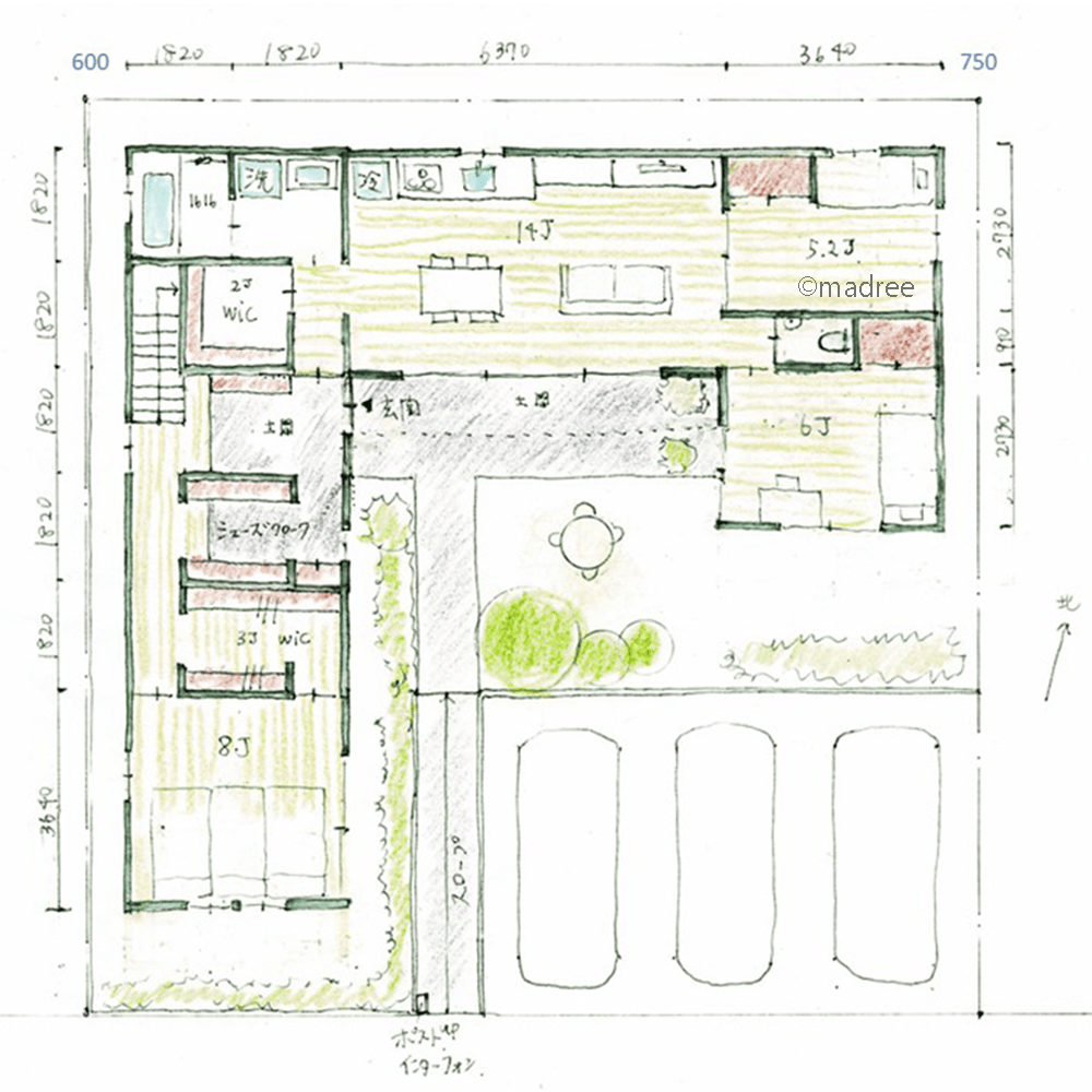 互いのプライバシーとライフスタイルを尊重、コの字の距離感が程良い二世帯住宅
