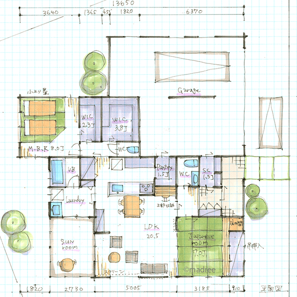 仕事と趣味をのんびり贅沢に愉しむ、太陽の光をたっぷり取りこむ里山の平屋