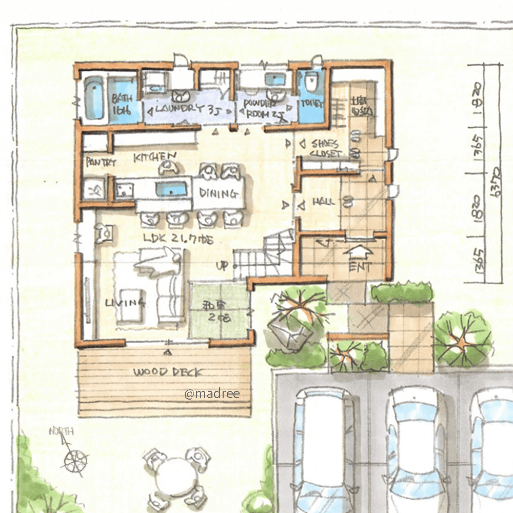 アウトドア用品もスッキリ片付く、広々と使い勝手の良い2WAY土間収納のある家
