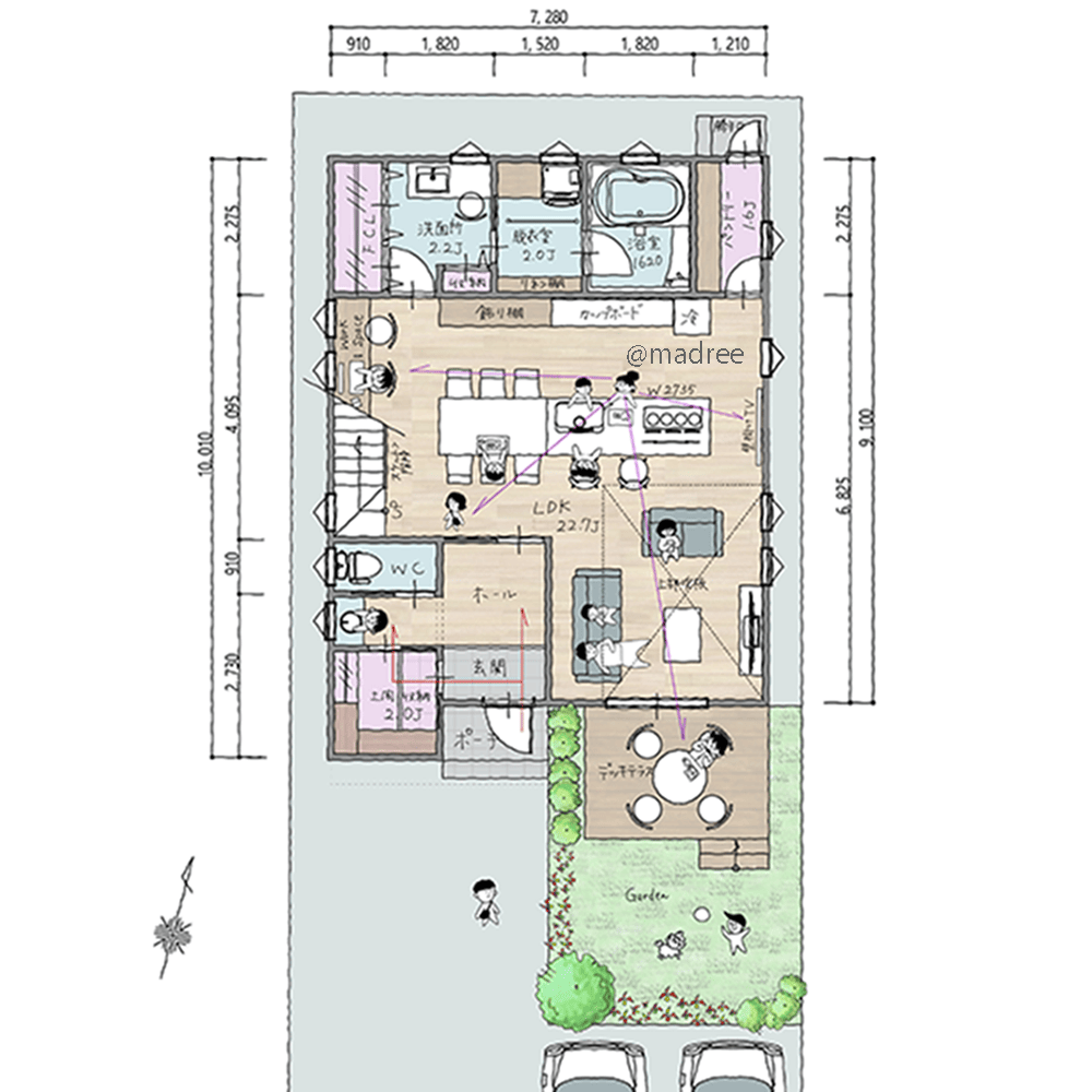 キッチンから広がる開放感、光が包み込むLDKでホームパーティ楽しむ家