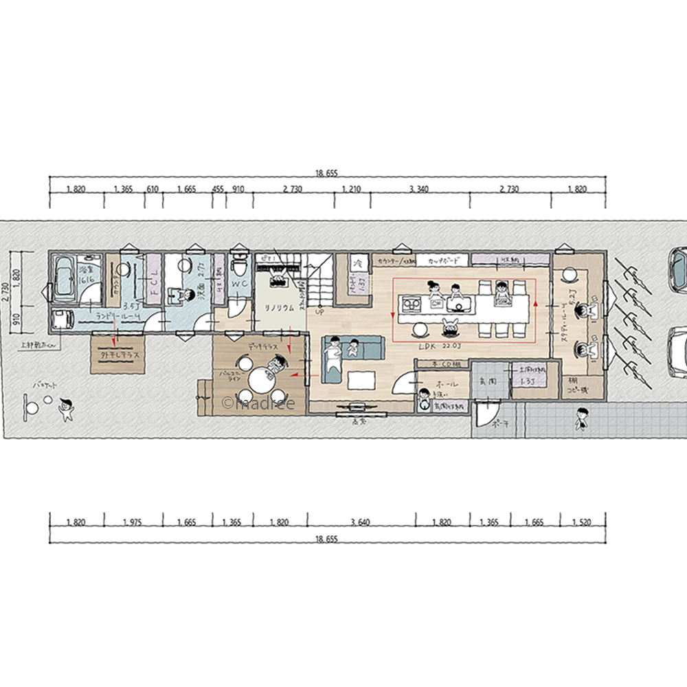 各々の個性と家族時間を大切にできる、南向き庭とつながる陽だまりの家
