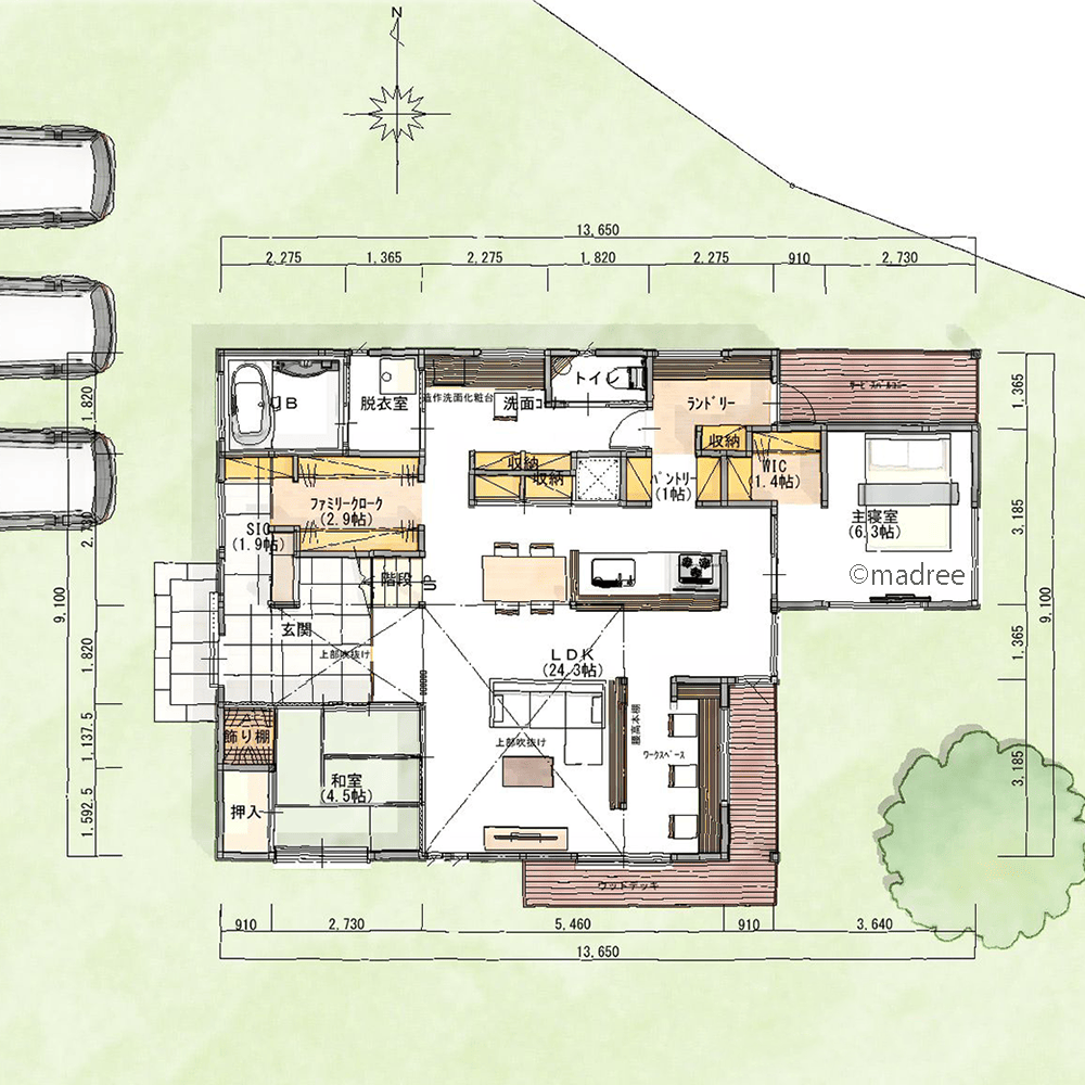 帰宅後は各々片付けながらLDKへ、行き止まりのない家事ラク動線の家