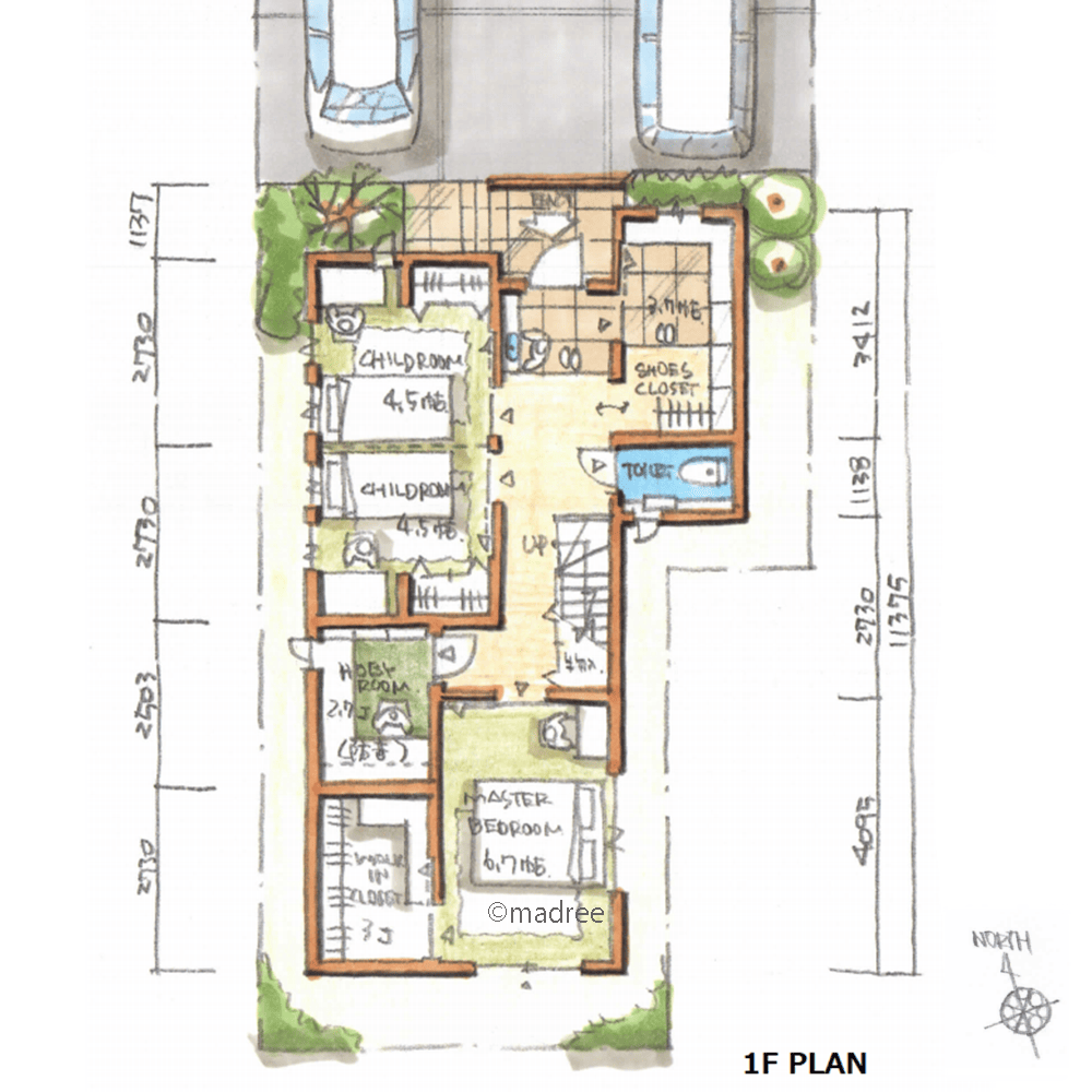 ダウンフロアで空間に変化をつける、縦に抜ける開放的なリビングのある家