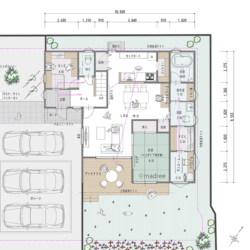 家族みんなが片付けやすい収納動線、効率と機能を備えたアウトドア好きの家