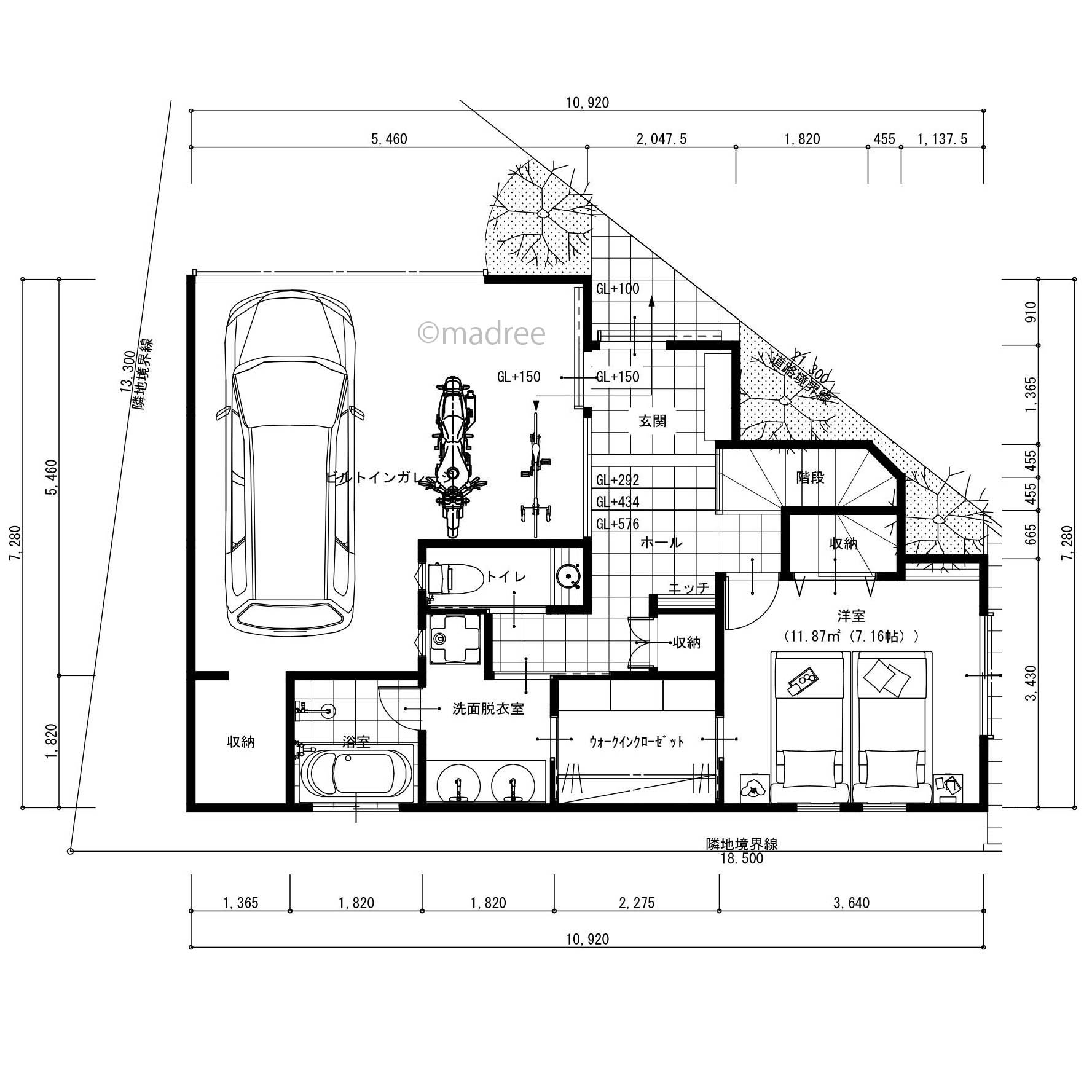 快適な身支度が叶うウォークスルー動線と、趣味楽しむ憧れのガレージのある家
