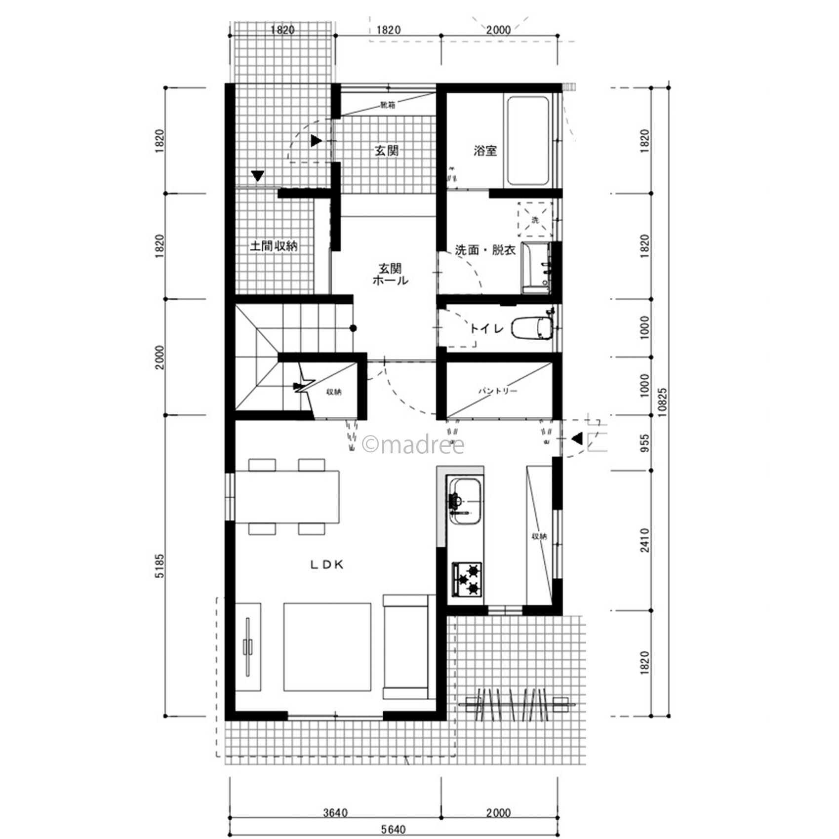 アウトドア後の手入れもしやすい収納空間、車から直接土間へ片付けできる家